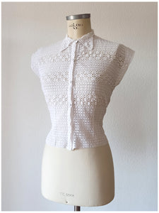 1940s 1950s - Exquisite White Cotton Handmade Blouse - W30 (76cm)