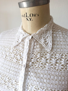 1940s 1950s - Exquisite White Cotton Handmade Blouse - W30 (76cm)