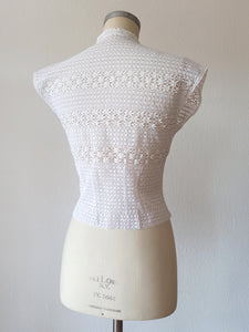 1940s 1950s - Exquisite White Cotton Handmade Blouse - W30 (76cm)
