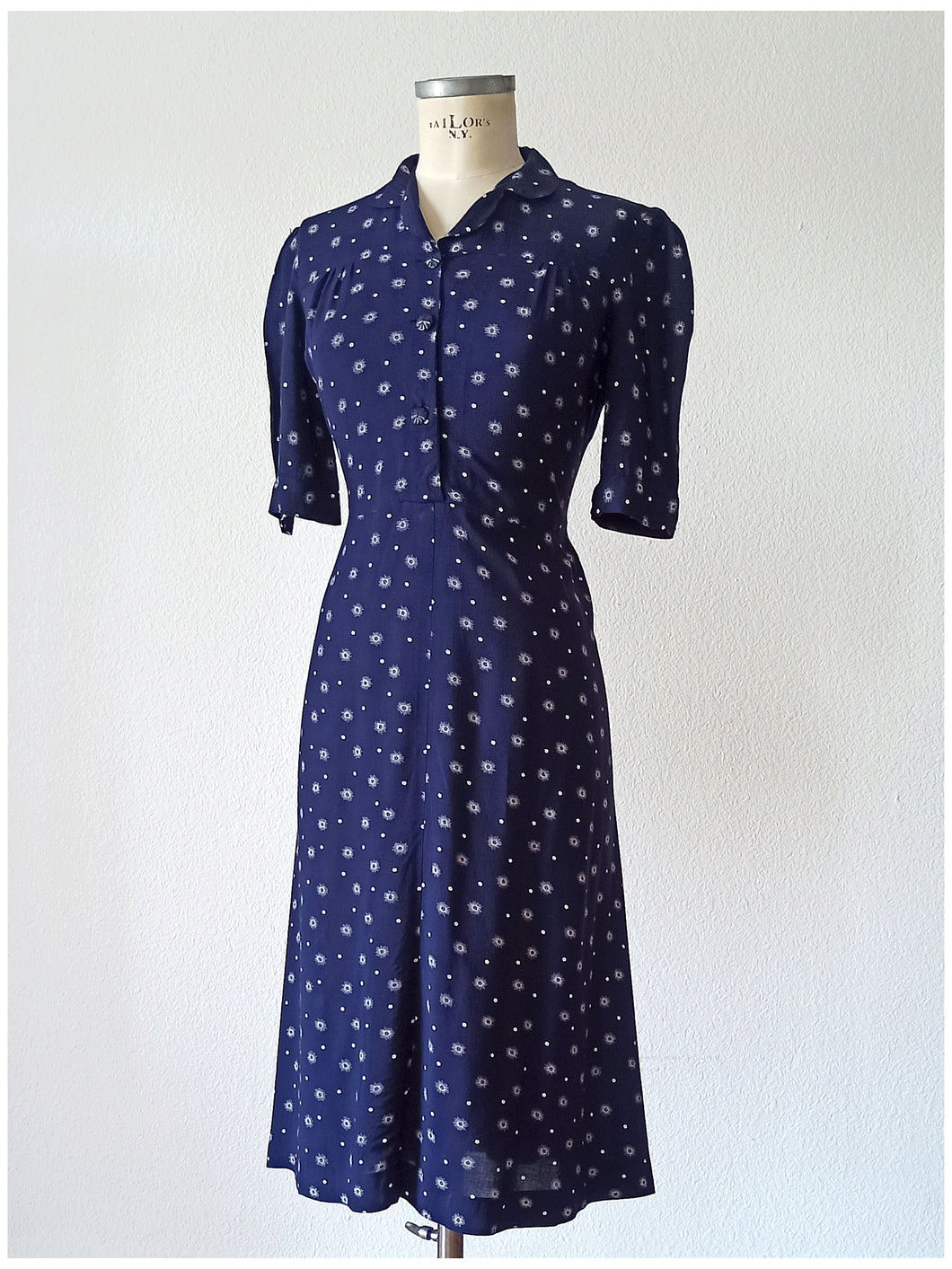 1940s - Exquisite Atomic Print Rayon Dress - W31.5 (80cm)
