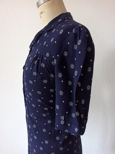 1940s - Exquisite Atomic Print Rayon Dress - W31.5 (80cm)