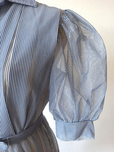 1940s 1950s - Stunning Dramatic Balloon Sleeves Striped Dress - W28.5 (72cm)