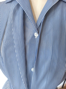1940s 1950s - Stunning Dramatic Balloon Sleeves Striped Dress - W28.5 (72cm)