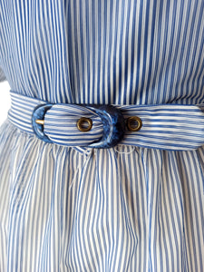 1940s 1950s - Stunning Dramatic Balloon Sleeves Striped Dress - W28.5 (72cm)