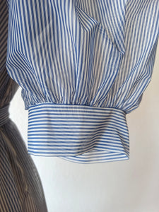 1940s 1950s - Stunning Dramatic Balloon Sleeves Striped Dress - W28.5 (72cm)