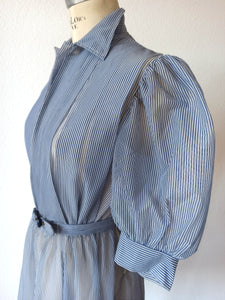 1940s 1950s - Stunning Dramatic Balloon Sleeves Striped Dress - W28.5 (72cm)