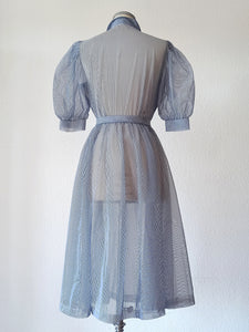 1940s 1950s - Stunning Dramatic Balloon Sleeves Striped Dress - W28.5 (72cm)