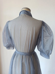 1940s 1950s - Stunning Dramatic Balloon Sleeves Striped Dress - W28.5 (72cm)