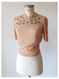 1930s 1940s - Precious Sand Embroidered Blouse - W29 (74cm)