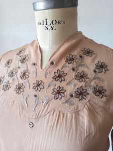 1930s 1940s - Precious Sand Embroidered Blouse - W29 (74cm)
