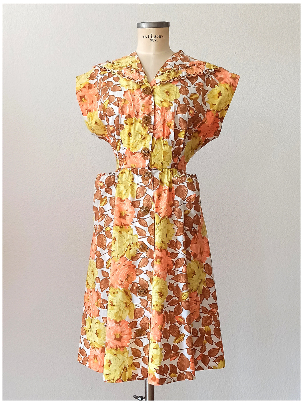 1940s 1950s - Gorgeous Roseprint Cotton Dress - W30 (76cm)