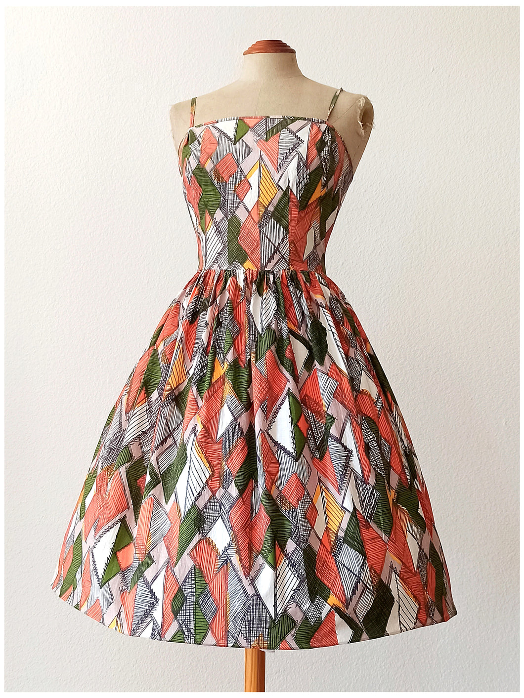 1950s 1960s - Gorgeous Spaghetti Straps Cotton Dress - W26 (66cm)
