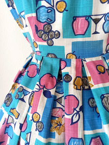 1950s 1960s - HENRY GABRIEL, France - Collector Novelty Print Dress - W28.5 (72cm)