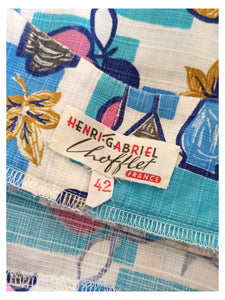1950s 1960s - HENRY GABRIEL, France - Collector Novelty Print Dress - W28.5 (72cm)