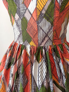 1950s 1960s - Gorgeous Spaghetti Straps Cotton Dress - W26 (66cm)