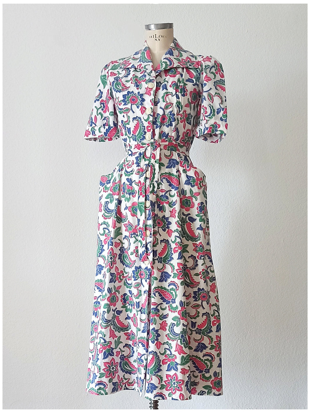 1940s - JOSSELYNE, Paris - Stunning Cotton Dress - W31 (80cm)