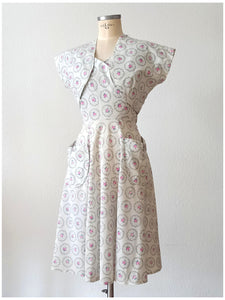 1940s - DOLLY DAY, USA - Adorable Roseprint Bolero Dress - W28 (70cm)