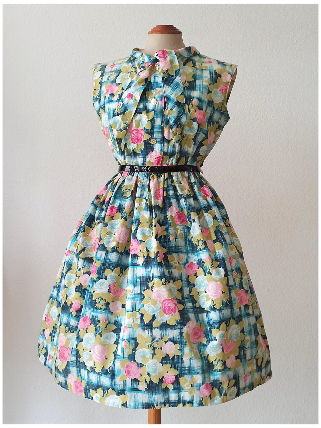 1950s 1960s - BÉATRICE, Paris - Precious Roseprint Cotton Dress - W28.5 (72cm)