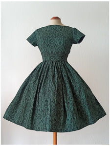 1950s 1960s - Gorgeous Green Cotton Dress - W26 (66cm)
