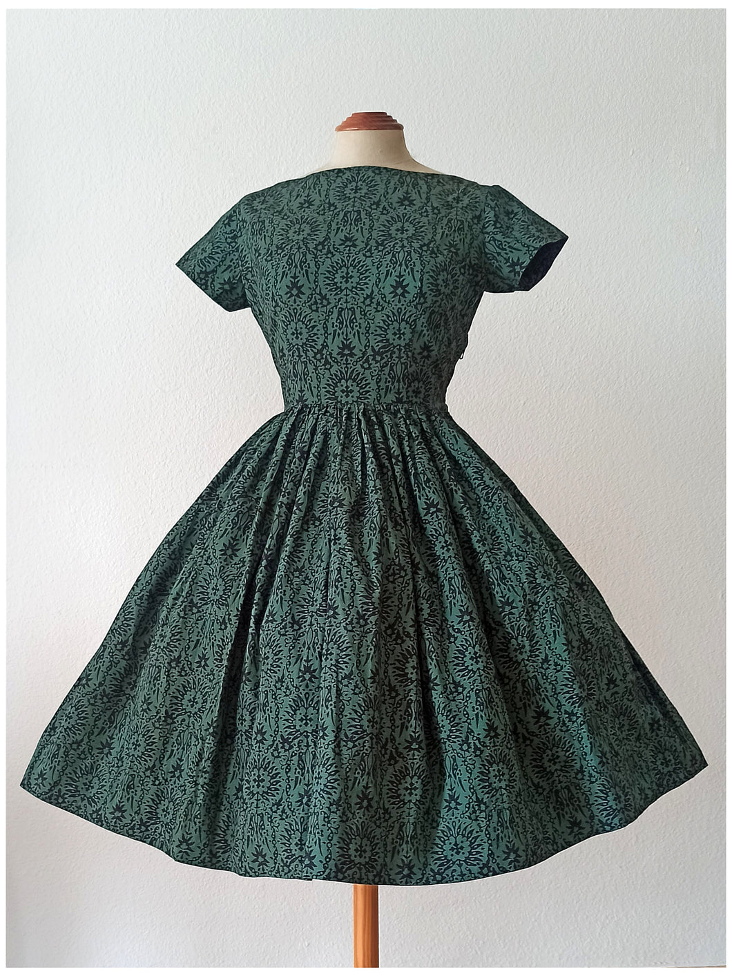 1950s 1960s - Gorgeous Green Cotton Dress - W26 (66cm)