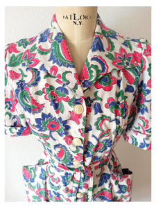 1940s - JOSSELYNE, Paris - Stunning Cotton Dress - W31 (80cm)