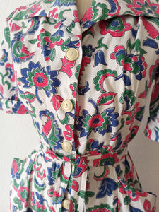 1940s - JOSSELYNE, Paris - Stunning Cotton Dress - W31 (80cm)