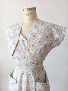 1940s - DOLLY DAY, USA - Adorable Roseprint Bolero Dress - W28 (70cm)