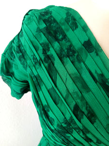1950s - NINA FABBRI, Belgium - Exquisite Green Silk Couture Dress - W27 (68cm)