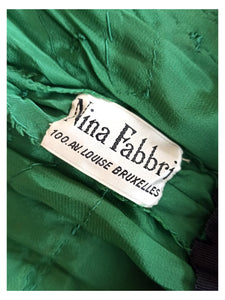 1950s - NINA FABBRI, Belgium - Exquisite Green Silk Couture Dress - W27 (68cm)