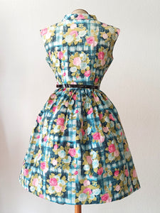 1950s 1960s - BÉATRICE, Paris - Precious Roseprint Cotton Dress - W28.5 (72cm)