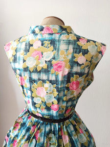 1950s 1960s - BÉATRICE, Paris - Precious Roseprint Cotton Dress - W28.5 (72cm)