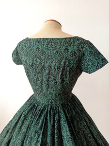 1950s 1960s - Gorgeous Green Cotton Dress - W26 (66cm)