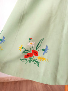 1940s - Delightful Apple Green Embroidery Bolero Dress - W24.5 (62cm)