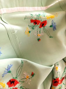 1940s - Delightful Apple Green Embroidery Bolero Dress - W24.5 (62cm)