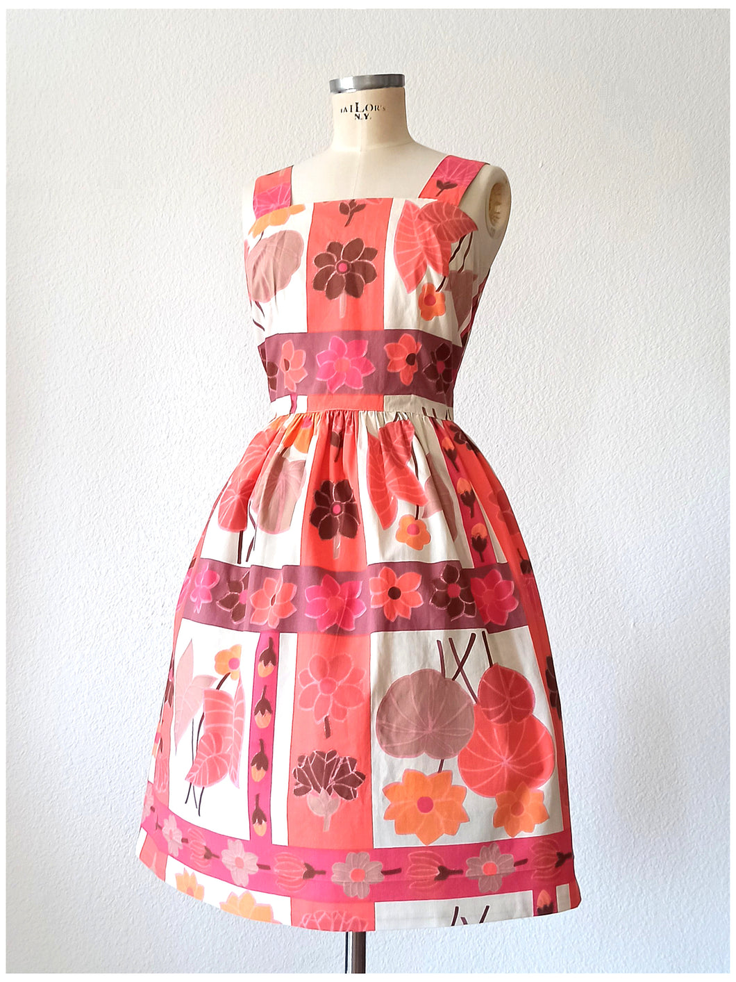 1950s 1960s - Gorgeous Plants Floral Print Cotton Dress - W29 (74cm)