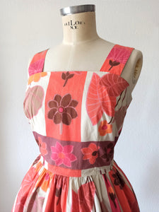 1950s 1960s - Gorgeous Plants Floral Print Cotton Dress - W29 (74cm)