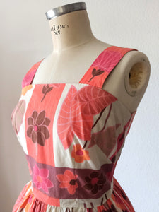 1950s 1960s - Gorgeous Plants Floral Print Cotton Dress - W29 (74cm)