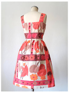 1950s 1960s - Gorgeous Plants Floral Print Cotton Dress - W29 (74cm)