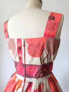 1950s 1960s - Gorgeous Plants Floral Print Cotton Dress - W29 (74cm)
