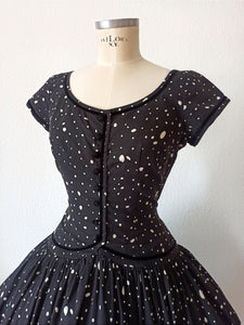 1950s - Spectacular Black Cotton Dress - W29 (74cm)