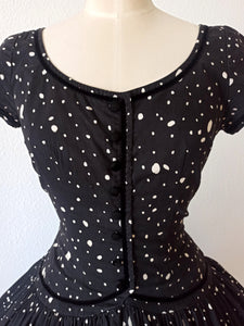 1950s - Spectacular Black Cotton Dress - W29 (74cm)