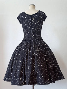 1950s - Spectacular Black Cotton Dress - W29 (74cm)
