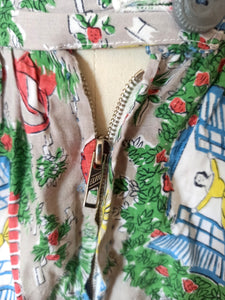1940s - Adorable Novelty Print Rayon Skirt - W33 (88cm)