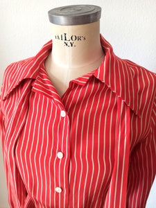 1940s - Gorgeous Bow Red Striped Rayon Blouse - W33 (84cm)