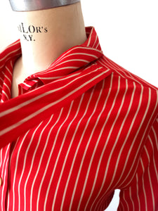 1940s - Gorgeous Bow Red Striped Rayon Blouse - W33 (84cm)