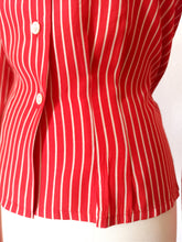 Load image into Gallery viewer, 1940s - Gorgeous Bow Red Striped Rayon Blouse - W33 (84cm)
