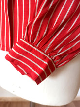 Load image into Gallery viewer, 1940s - Gorgeous Bow Red Striped Rayon Blouse - W33 (84cm)
