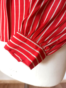 1940s - Gorgeous Bow Red Striped Rayon Blouse - W33 (84cm)