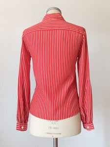 1940s - Gorgeous Bow Red Striped Rayon Blouse - W33 (84cm)