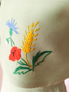 1940s - Delightful Apple Green Embroidery Bolero Dress - W24.5 (62cm)